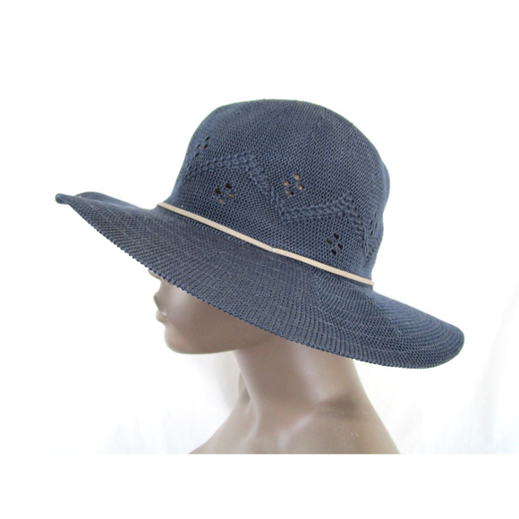Tahari Navy Blue Polyester Knit Wide Brim Fedora Hat Women One Size - Picture 2 of 8